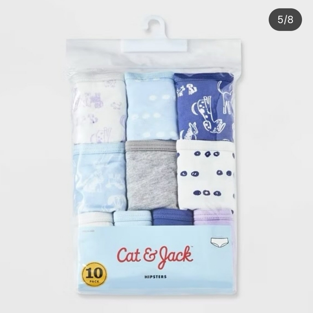 Cat & Jack Blue, White , Lilac And Gray Hipster Underwear Set Pack Of 10
